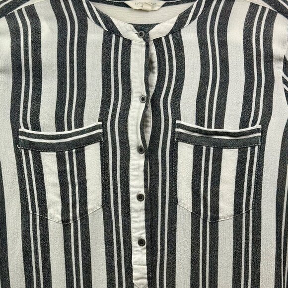 Lucky Brand Stripe Long Sleeve Button Down Shirt Women XL Gray White - Picture 2 of 10